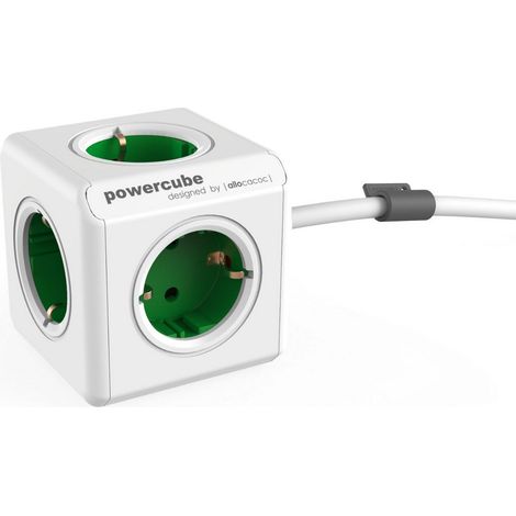 Allocacoc 17258742710323 Multidieb mit 4 Steckdosen und 2 USB-Anschlüssen (2,1 A) in Würfelform, 1,5 m Kabel, weiß/grün (1/2)