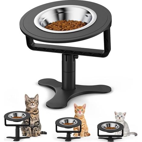Elevated Cat Bowl with 15° Tilt Stand, Adjustable Height 6/10/15 cm, Stainless Steel Bowls for Indoor Cats and Puppies, Non-Slip Stand (1/5)