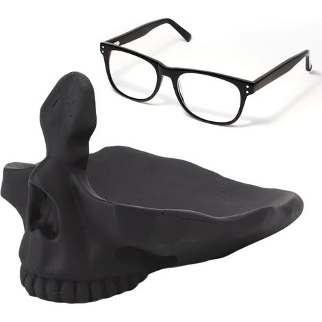 Porte-Glasses Décoratif Statue Crâne Noir avec Plateau de Rangement Résine Anti-rayures pour Bureau et Maison - Design Pratique et Détaillé (1/5)