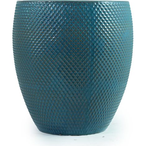 Extragroßer Keramik-Blumentopf Ø46 cm H53 cm türkis glasiert mit Rautenmuster (1/5)