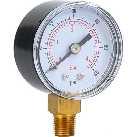 Manomètre mécanique 1/8" BSPT, raccordement inférieur, pour air, huile, eau (0-60 psi / 0-4 bar) (1/5)