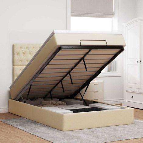 vidaXL Estructura de cama otomana colchón tela crema 120x190 cm (1/5)