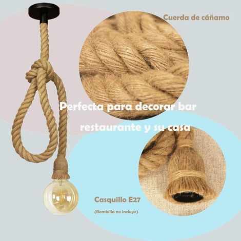 Plafonnier Corde 150cm Textile, Plafonnier Rétro Rural Douille pour Ampoule E27, Fabriqué en Chanvre, Décoration Maison, Boutique, Bar, Restaurant, Hôtel. (1/3)