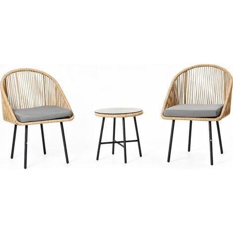 Conjunto de jardín con 2 sillones y mesa baja con efecto de mimbre natural IPANEMA