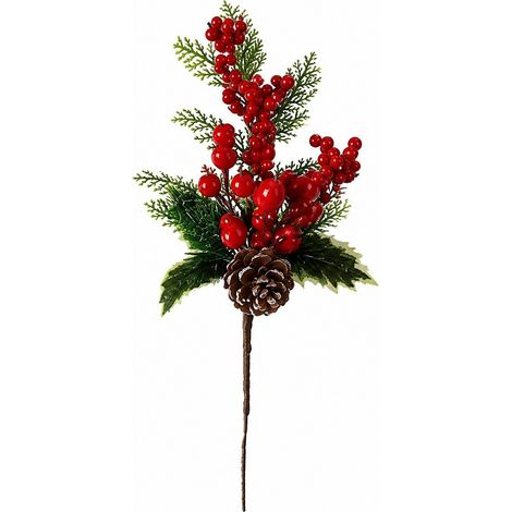 Centre de table de Noël en forme de pomme de pin et baies rouges, 28 cm, aspect naturel, décoration festive (1/5)