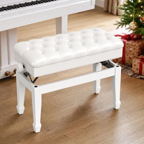 Tabouret Piano avec Hauteur Réglable,Rangement Intégré, Banc de Piano Double avec Coussin en PU Epaissi,Charge 200kg,Blanc (1/5)