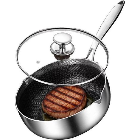 Antihaftbeschichteter Milchkessel mit Wabenmuster und Deckel, rostbeständig, ideal für Cafés und die professionelle Zubereitung von Kaffeespezialitäten (24 cm). (1/5)