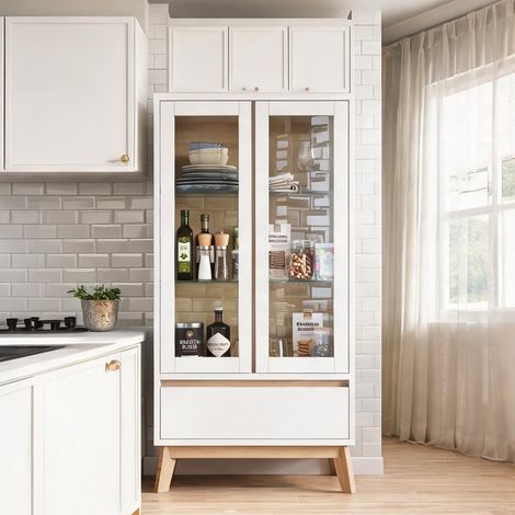 Buffet coloris blanc en panneau de particules 80 x 40 x 150 cm (1/5)