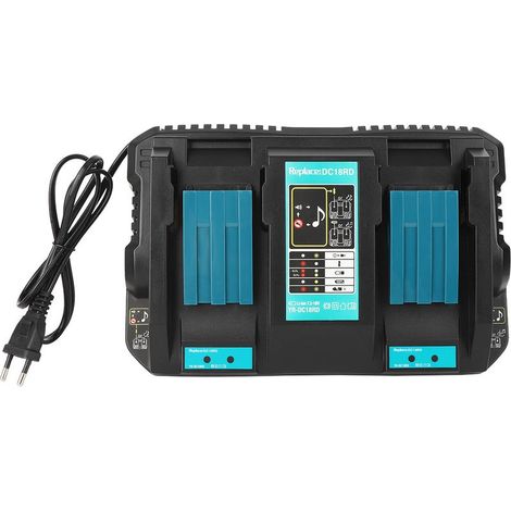 Dual-USB-Akkuladegerät DC18RD, kompatibel mit Makita BL1830 und BL1430, 14,4–18 V, EU-Stecker 110–230 V (1/5)