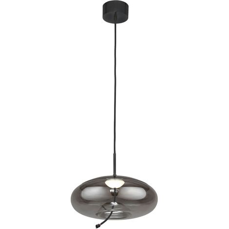 Searchlight Lisbon Suspension dôme à 1 lumière DEL, noir et verre fumé 2700K (1/3)