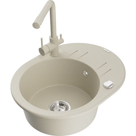 Mexen Kevin fregadero de granito de 1 seno con escurridor y grifo de cocina Duero, beige - 6517-69-671600-69 (1/5)