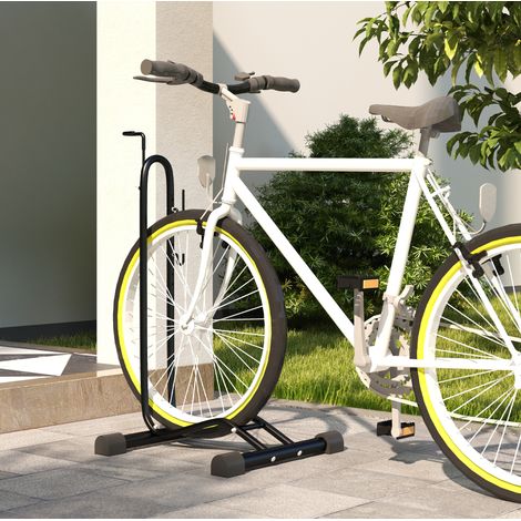 Support vélo vertical et horizontal en métal noir, crochets réglables, pour roues de 6 à 27,5 pouces et vélos 700C, rangement au sol 45 × 44 × 118 cm - CHICFURN (1/5)