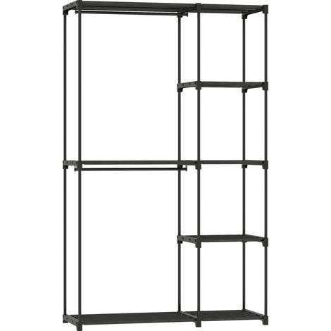 Armoire penderie 2 barres de suspension 6 étagères LUCKY noir (1/5)