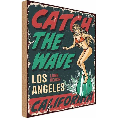 Panneau en bois 40x30 cm Surfeuse Los Angeles Été Amérique États-Unis (1/4)