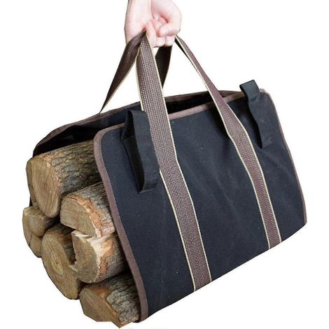 Sac à bûches, sac de transport de bûches, sac de rangement portable en bois pour bûches, petit volume, avec poignées robustes, noir, haute qualité (1/4)
