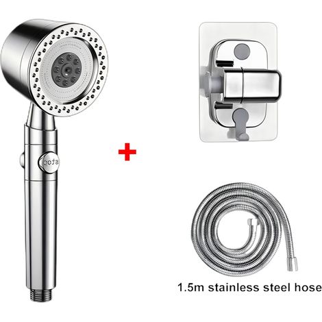 Ensemble argenté (5 modes de jet) Pommeau de douche économique en ABS, douchette spa portable à grand débit avec filtre pour salle de bain. (1/5)