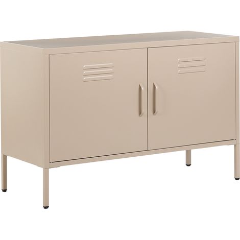 Aparador de oficina moderno de estilo industrial de metal acero con 2 puertas y estantes beige Uria (1/5)