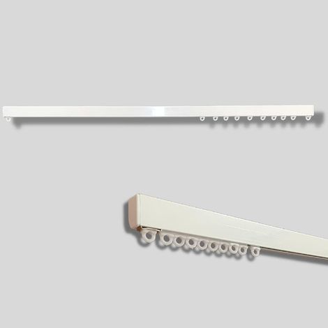 Binario per Tende Lineare in Alluminio Bianco, Movimento Manuale, Attacco Soffitto/ Parete - Completo di Tutti Gli Accessori - Lunghezza: 180 CM (1/2)