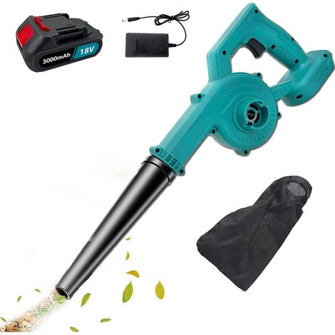 Soffiatori elettrici per foglie, soffiatore per foglie senza fili per impieghi gravosi 2 in 1, soffiatore per foglie, aspiratore + 1 batteria da 3,0 A + caricabatteria, compatibile con batteria Makita