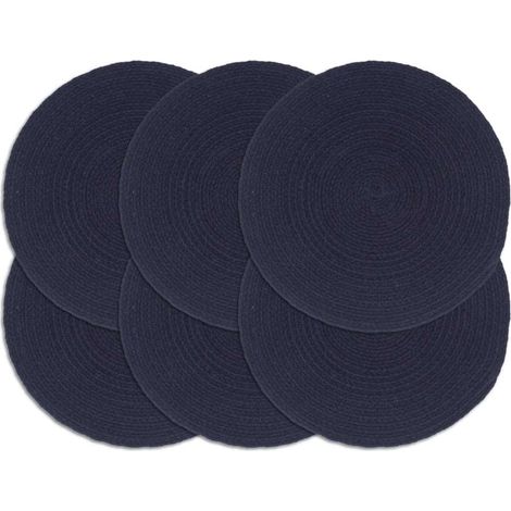 vidaXL Mantel individual redondo 6 uds algodón azul marino liso 38 cm (1/3)
