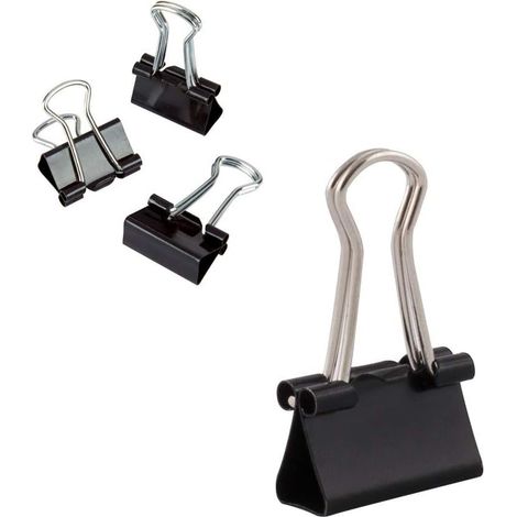 Lot de 12 Pinces à documents 15 mm Boîte de Pinces à papier multi-fonctions Binder Clips Papier Métal Pince a Dessin pour Notes Papier à lettre Clip Fournitures de bureau Noir, (1/5)
