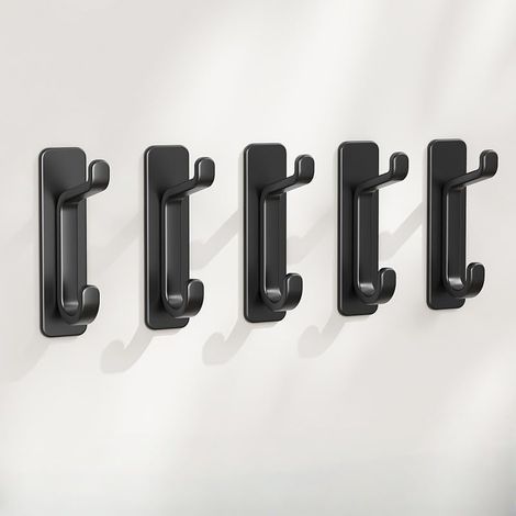 Set mit 5 selbstklebenden Wandhaken, Klebehaken für Kleiderbügel und Rucksäcke, geeignet für Wände (schwarz)