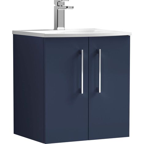 Balterley  Modern Bathroom Wall Hung 2-Door Vanity & Basin, Midnight Blue, 500mm