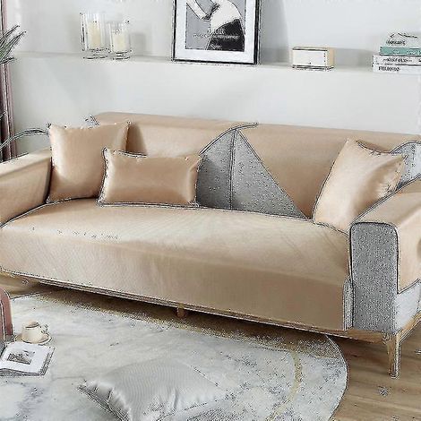 Housse rafraîchissante pour canapé inclinable, idéale pour l'été. Housse universelle en soie glacée, type serviette de canapé (taille non incluse). Couleur : or. (1/5)