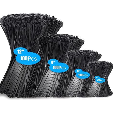 400 bridas para cables, 100/150/200/300 mm, negras, resistencia a la tracción de 18 kg, profesionales, duraderas, resistentes a los rayos UV. Ideales para la gestión de cables, jardinería y talleres. (1/5)