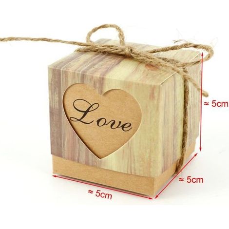 100x Boîte à dragées 5cm en papier kraft couvercle Coeur Love kraft + cordon jute bonbonnière faveur cadeau pour mariage (1/4)