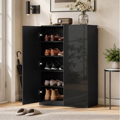 Scarpiera 5 ripiani per 15-20 paia di scarpe, ripiani regolabili, nera OKMYHOME (1/5)