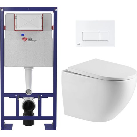 Swiss Aqua Technologies Pack WC Bâti-support Autoportant + WC sans bride SAT + Abattant SoftClose + Plaque Blanche (SMART-FusionTQ-4) (1/5)