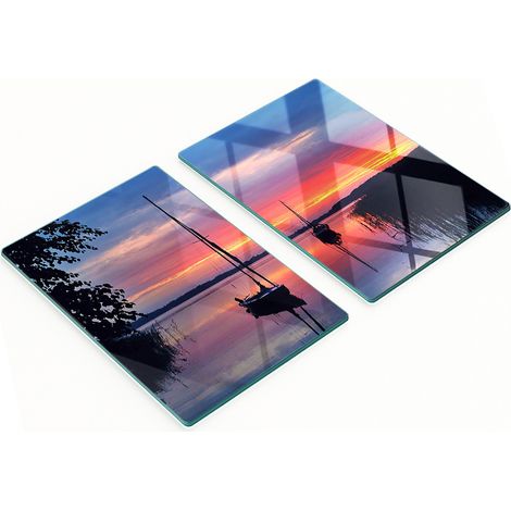 Tableros de cocina de vidrio templado con gr谩ficos de velero y sol, 2x40x52 cm (1/5)