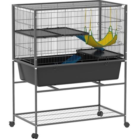 Jaula para Animales Pequeños de 3 Niveles con Rampas Antideslizantes Puertas Amplias y Ruedas con Freno 88x48x102cm Gris (1/5)