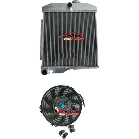 Radiador de aluminio, dimensiones del núcleo 16" x 16" x 1.6", diámetro de entrada/salida 1 1/2", tapa del radiador incluida, 30% más de capacidad de refrigeración. (1/3)