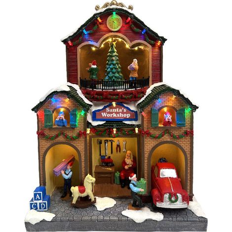 Villaggio Natalizio Fabbrica di Babbo Natale 29x16x23 cm con Movimento Luci e Suoni (1/2)