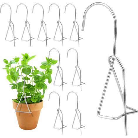 10 Pièces Crochets Pots en Terre Cuite, 14x5, 2cm Porte Plantes Murale en Acier Inoxydable Support Pots de Fleurs Crochets Clôture (1/5)