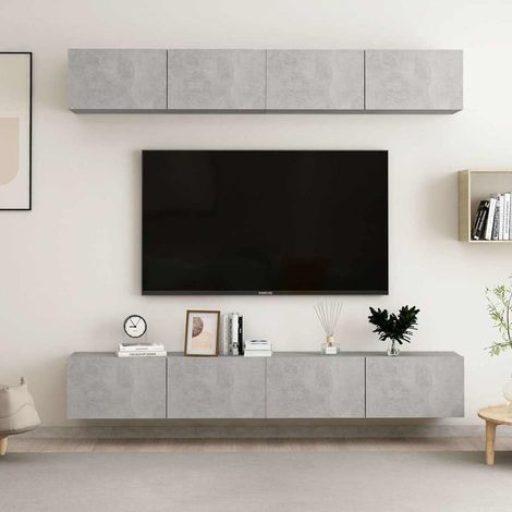 vidaXL Juego de muebles de salón 4 piezas gris hormigón 100x30x30 cm (1/5)