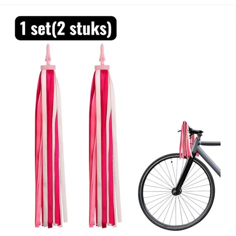 1 set 2 pièces rubans de volant glands vifs de vélo et ressorts de courant 32 bandes polyester colorées pour vélo trottinette et skateboard décoration joyeuse pour enfants rose (1/4)
