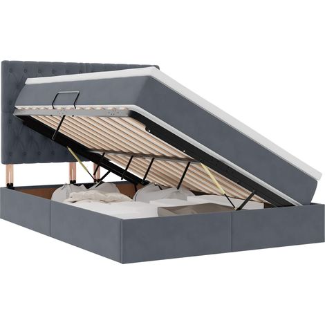 LED Storage Bed with Mattress Dark Grey 140 x 190 cm Velvet vidaXL
