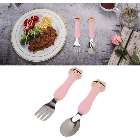 Kinderbesteckset aus Edelstahl 304 mit Gabel und Löffel in Schweinskopfform, bestehend aus einer Gabel und einem Löffel. (1/5)