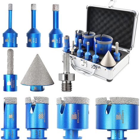 Foret diamant pour carrelage - 6/8/10/20/35/50/68mm Trépans,10mm et 50mm Fingerfraise Diamantée et Adaptateur pour Carrelage Porcelaine Granit Marbre (1/5)