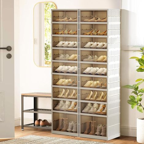 Grande étagère à chaussures pliable à 9 niveaux pour 36 paires de chaussures, étagère de rangement à chaussures empilable, armoire à chaussures pliable avec double porte pour entrée