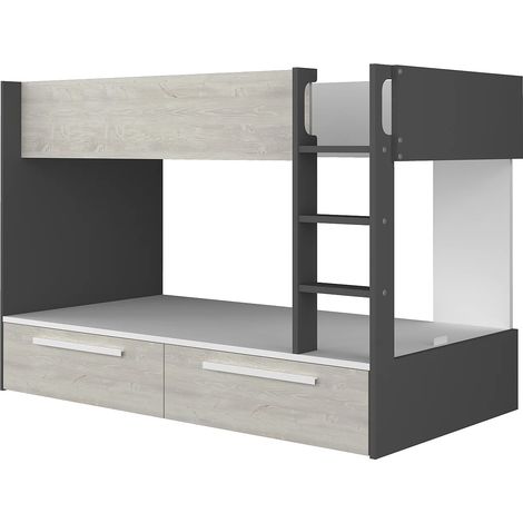 Vente-Unique – Lit superposé 90 x 200 cm – 2 places avec sommier plancher – 2 tiroirs coulissants – Panneau de particule mélaminé – Éco-responsable (1/5)