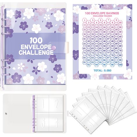 1 classeur d'épargne, suivi plastifié 5050, 100 pochettes numérotées, A5, PVC, pour défi financier familial (1/5)