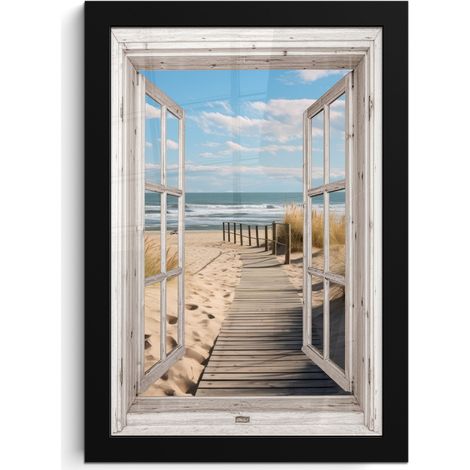 Framed Poster Window - Sea - Coast - Nature - vista - Beach - Wadden Sea 20x30 cm (1/5)
