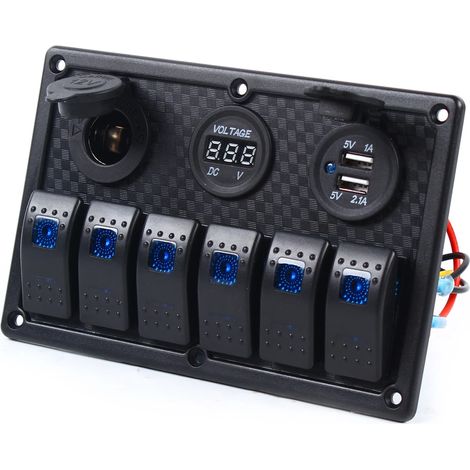 Commutateur panneau de commutation + 2 USB, panneau ABS étanche LED 6 vitesses (1/5)