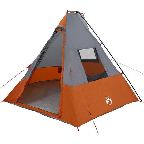 vidaXL Tipi Tent 6-Person Waterproof Grey and Orange Taffeta (1/5)