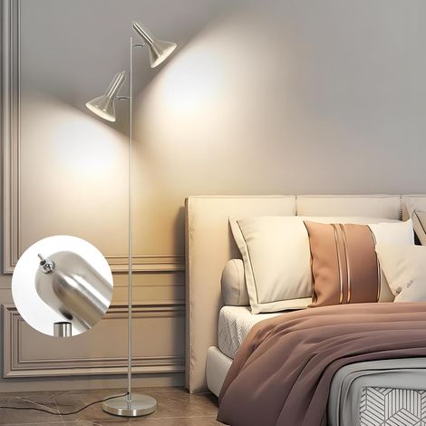 Stehleuchte Wohnzimmer – Nickel, E27 2x max. 60W, Leselampe Vintage Industrial, Höhe 171cm, Metall Standleuchte für Sofa, Schlafzimmer, Büro (ohne Leuchtmittel) (1/5)