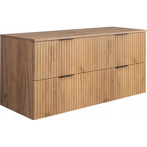 Rodan Waschbeckenunterschrank 120 cm, Braun Matt und Eiche, 46 x 120 x 57 cm, 2 Schubladen mit Soft-Close, feuchtraumgeeignet